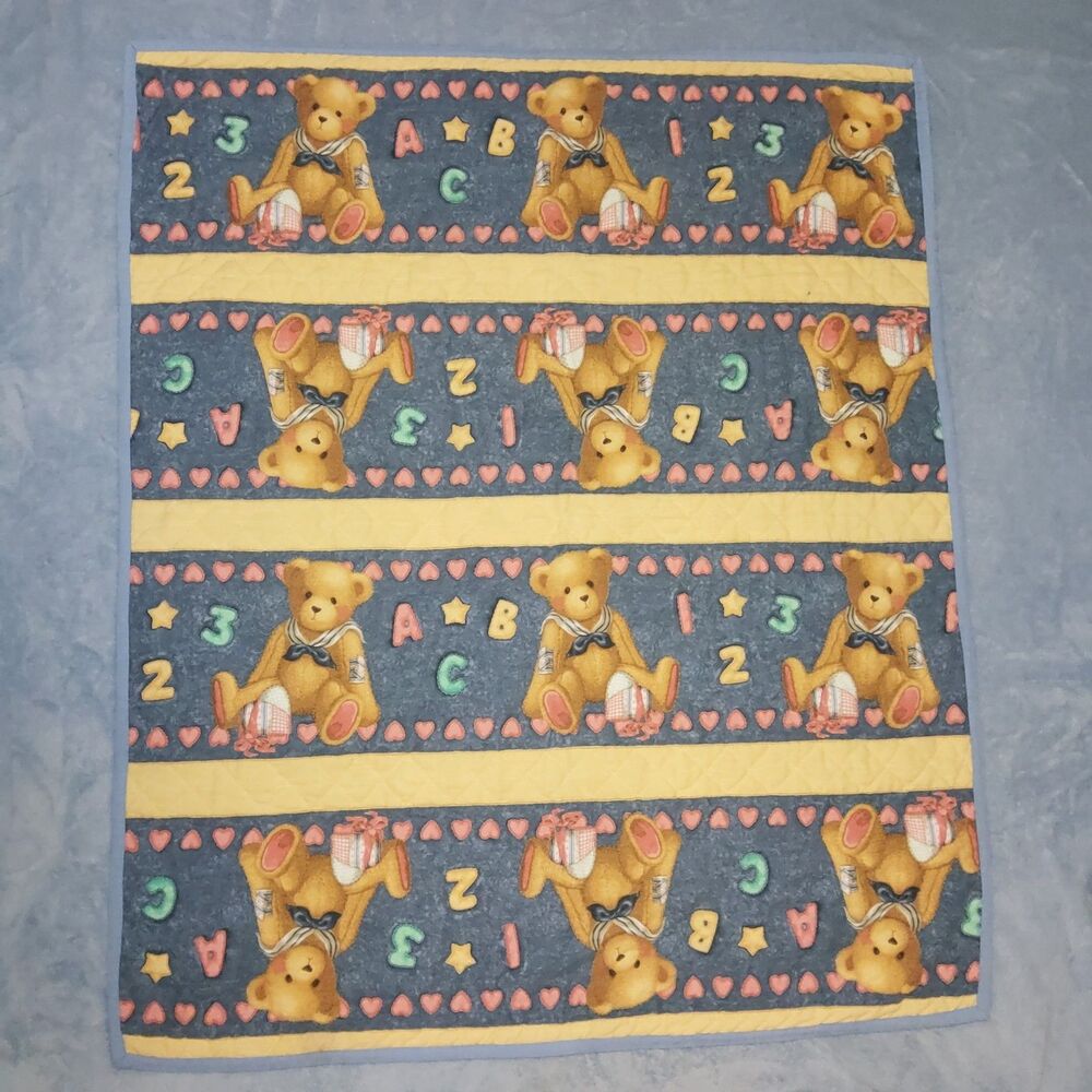 Vintage Daisy Kingdom My Favorite Friend Handmade Baby Quilt Teddy Bear Nursery